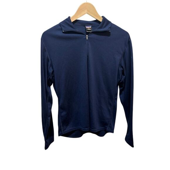 Patagonia Capilene Fleece Mens Medium 1/4 Quarter Zip Hiking Layer Navy Blue - Picture 1 of 6